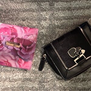 Elegant Black and Floral Pink Women's Wallet Set